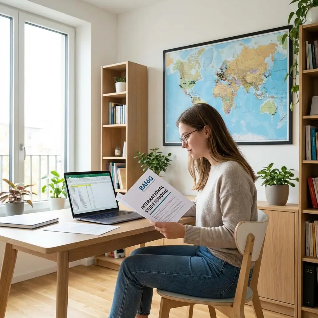 Studentin berechnet ihr Auslands-BAföG für ihr Studium im Ausland
